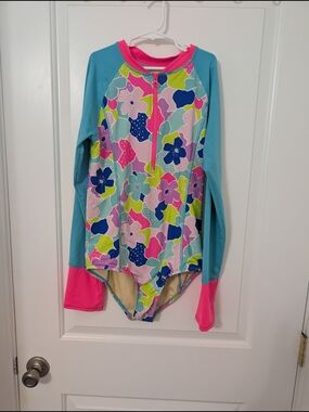 💥3/$24 Lands' End Girls' Long Sleeve Floral Rashguard Size 16